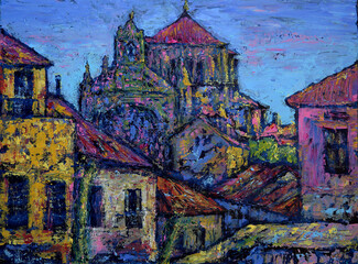Fototapeta na wymiar Art painting of the Convento de San Esteban in Salamanca city, Spain