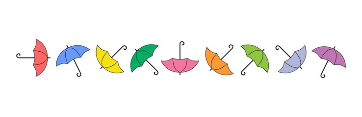 Сolorful vector umbrellas on one line, horizontal border of multicolored elements. Сan be repeated.  © Svitlana