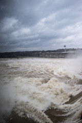 Wilson Dam on the Tennessee River in Florence, Alabama during a flood