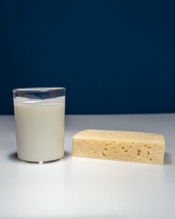 still life with dairy products cottage cheese and yogurt on a white background.