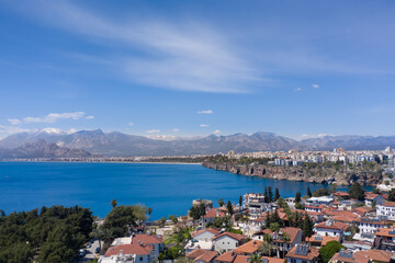Naklejka na ściany i meble Yacht marina. The beautiful View of the city, yachts and marina in Antalya. Antalya is popular tourist destination in Turkey is a district on the Mediterranean coast. Antalya, TURKEY 