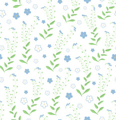 Seamless pattern of floral ornament with forget-me-not flowers. Perfect for wallpapers, background, wrapping paper or greeting cards.