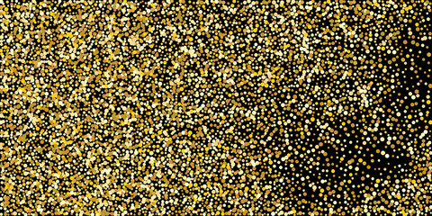 Golden point confetti on a black background. Illustration of a drop of shiny particles. Decorative element. Element of design. Vector illustration, EPS 10.