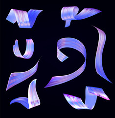 Set of colorful brush strokes. Metallic liquid ribbons. Wave shape with imitation of oil or acrylic paint. EPS10 Vector.