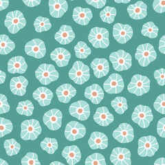 Floral seamless pattern with doodle flowers on green background. Ideal for fashion fabric, textile and print wallpaper. Vector illustration.