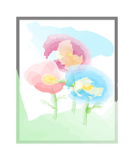Vector acvarel color painting picture with color flowers
