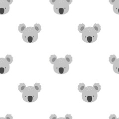 Seamless pattern with cute character koala face. Cute vector illustration for kids - koala. Ideal print for fabrics, textiles and gift wrapping.