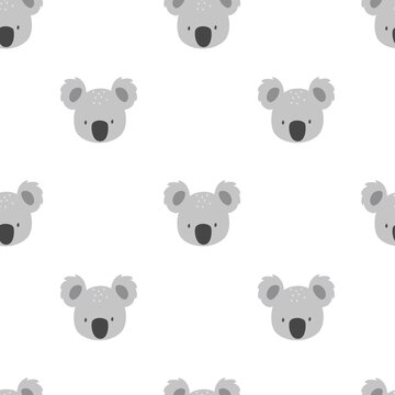 Seamless pattern with cute character koala face. Cute vector illustration for kids - koala. Ideal print for fabrics, textiles and gift wrapping.
