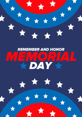 Memorial Day in United States. Remember and Honor. Federal holiday for remember and honor persons who have died while serving in the United States Armed Forces. Celebrated in May. Vector poster