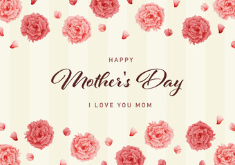母の日　水彩　カーネーション　フレーム　メッセージ入り　横長/ Watercolor Carnation Frame for Mother's Day with Background and Message - Horizontal - Vector Image