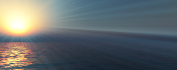 Obraz premium sunset sea sun ray clear sky. 3d rendering