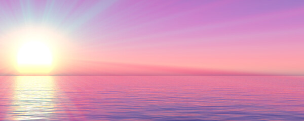 Fototapeta premium sunset sea sun ray clear sky. 3d rendering
