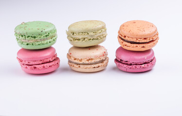 Macarons, fruit collection isolated on white background.