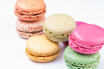 Macarons, fruit collection isolated on white background.