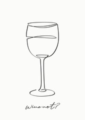 Wineglass Continuous Line Drawing. Hand Drawn Simple Vector Illustration. Isolated on Off-White Background. Design Element Perfect for Poster, Card, Invitation, T-shirt Print, Wall Decoration.