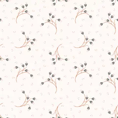 Wall murals Small flowers Ditsy background. Vector floral seamless pattern. Abstract ornament texture with simple small gray and red flowers on twigs. Liberty style wallpapers on beige backdrop. Elegant design for decor, cloth