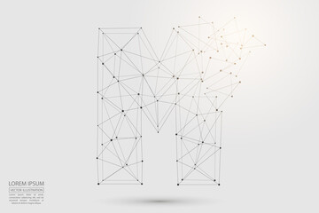 The destruction  volumetric 3D letters dark gray on a white background. Consist of triangles, circles, lines, points and spider webs. Vector illustration eps 10.