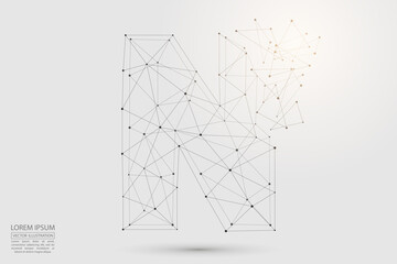 The destruction  volumetric 3D letters dark gray on a white background. Consist of triangles, circles, lines, points and spider webs. Vector illustration eps 10.