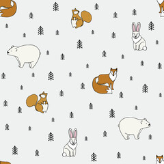 winter animals pattern for nursury in scandinavian style