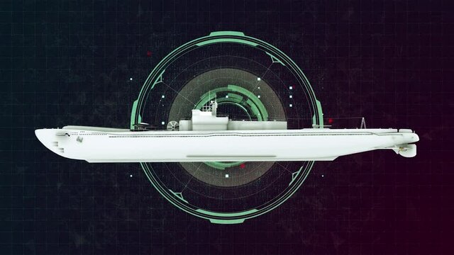 Submarine - Submarine at a depth on dark green background. Realistic 3D animation rendered in 4K
