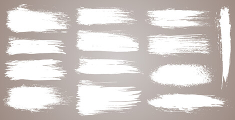  set of grunge artistic brush strokes, brushes. Creative design elements. Grunge watercolor wide brush strokes. White collection isolated on white background