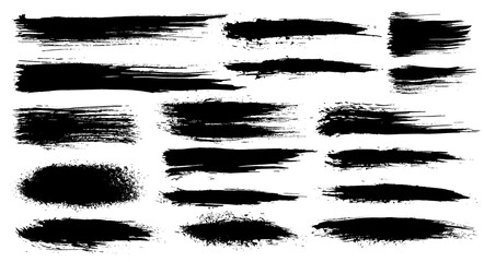  set of grunge artistic brush strokes, brushes. Creative design elements. Grunge watercolor wide brush strokes. Black collection isolated on white background