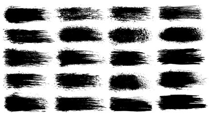  set of grunge artistic brush strokes, brushes. Creative design elements. Grunge watercolor wide brush strokes. Black collection isolated on white background