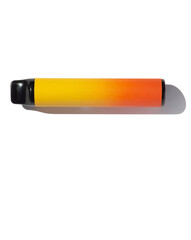 Disposable e-cigarette in yellow color on white isolated background. The concept of modern smoking, vaping and nicotine. Top view