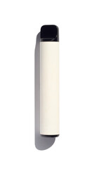 Disposable e-cigarette on white isolated background. The concept of modern smoking, vaping and nicotine. Top view