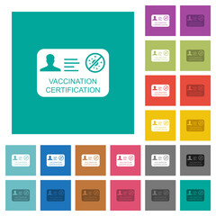 Vaccination certification square flat multi colored icons