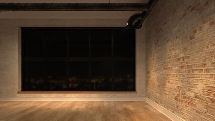Interior empty room night view 3 D rendering