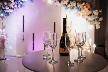 Wine bottle and glasses on the table
