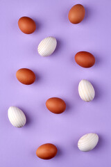 Vertical shot of chicken eggs for easter.