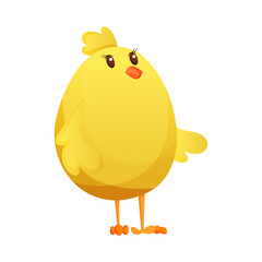 Cute little cartoon chick waiting something isolated on a white background. Funny yellow chicken.  illustration of little chicken for children