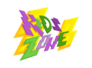 Kids zone colorful banner. Poster for children playroom. Bright decoration for childish playground. Colorful letters for children playroom decoration. Inscription on isolated background