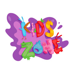 Kids zone colorful banner. Poster for children playroom. Bright decoration for childish playground. Colorful letters for children playroom decoration. Inscription on isolated background