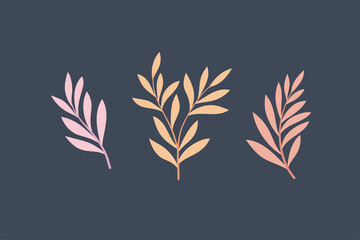 Fototapeta premium Set of botanical vector elements. Hand drawn illustration with leaves and plants.&nbsp; Floral ornaments for card, logo design, print fashion.