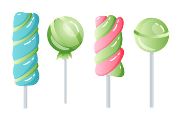 Set of sweets on white background. Hard candy. Tasty delicious.  illustration.
