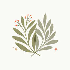 Set of botanical vector elements. Hand drawn illustration with leaves and plants.  Floral ornaments for card, logo design, print fashion.