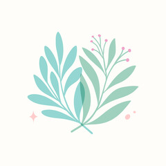 Set of botanical vector elements. Hand drawn illustration with leaves and plants.  Floral ornaments for card, logo design, print fashion.