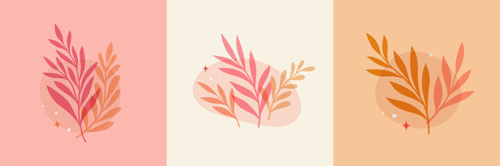 Vector modern floral arrangement background. Cute delicate botanical illustration with leaves and plants.
