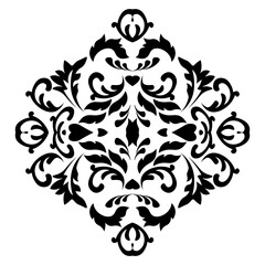 Black damask element in classic style on white background. Royal template. Silhouette vector. Vector pattern. Royal damask element for print design.