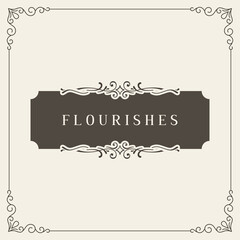 Flourishes frame. Vintage ornament greeting card template. Retro wedding invitations, advertising or other design and place for your text