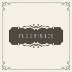 Flourishes frame. Vintage ornament greeting card template. Retro wedding invitations, advertising or other design and place for your text