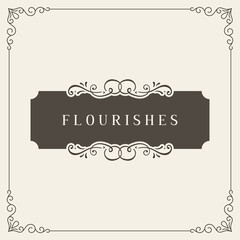 Flourishes frame. Vintage ornament greeting card template. Retro wedding invitations, advertising or other design and place for your text