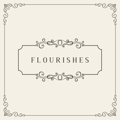 Retro wedding invitations, advertising or other design and place for your text. Flourishes frame. Vintage ornament greeting card template