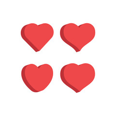 Heart flat 3d icon collection. Red hearts vector isometric illustrations.