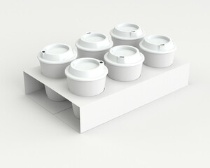 Mock up 3D set of six disposable cardboard cup for coffee with cap
