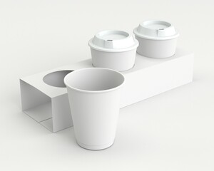 Mock up 3D set of disposable cardboard cup for coffee with cap