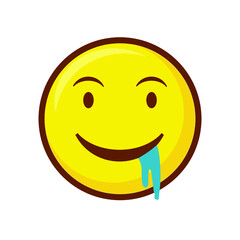 Cute social media drooling face emoji on white background. Royalty Free.